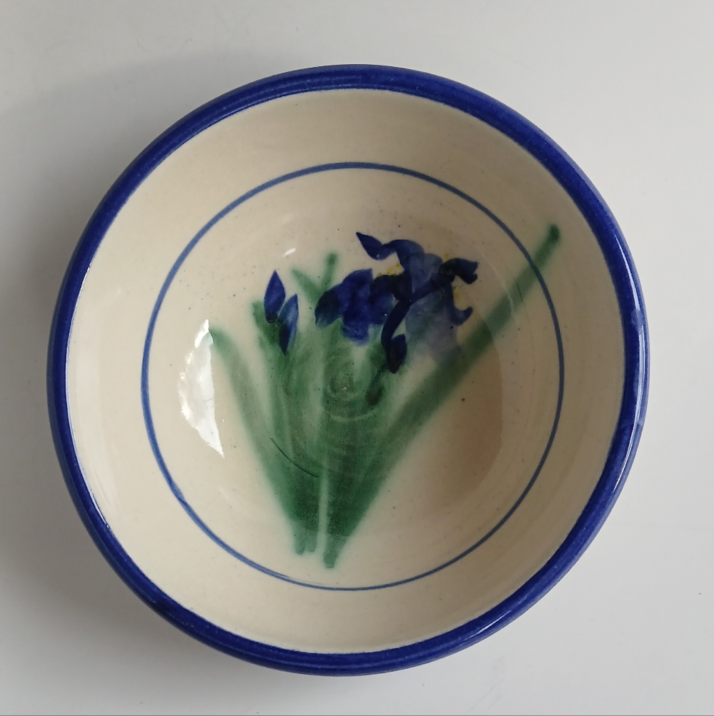 Studio Art Potery Blue and Green Floral Bowl